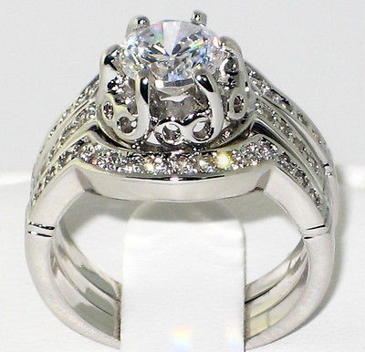   Antique 1.85 Ct. CZ Bridal Engagement Wedding Ring 3 PC. Set   SIZE 6