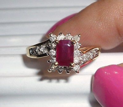 14k HiEnd EMERALD CUT NATURAL RUBY / DIAMOND RING  ** FREE RESIZING