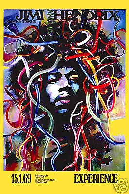 Classic Rock Jimi Hendrix at Stuttgart Germany Concert Poster Circa 