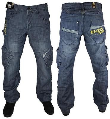 MENS BLUE ENZO EZ113 DESIGNER BRANDED COMFORT FIT JEANS ALL WAIST AND 