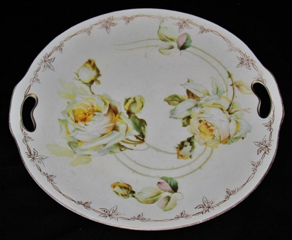 ES Prussia Erdmann Schlegelmilch Suhl Handled Cake Plate, White Roses 