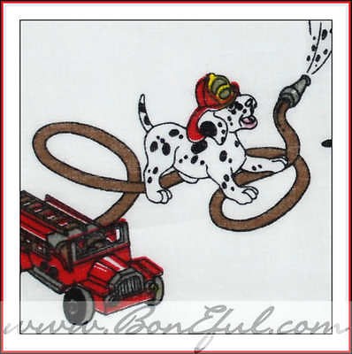 BOOAK Fabric VTG Quilt OOP Antique Fire Truck HERO Dalmatian Dog 