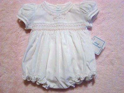 FLORAL EMBROIDERED PREEMIE SMOCKED BUBBLE W/FAGOTING