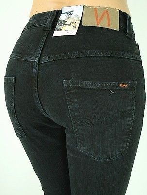 NWT $220 NUDIE JEANS WOMEN THIN FINN LOW YOKE THIN SKINNY LEGS BLACK 