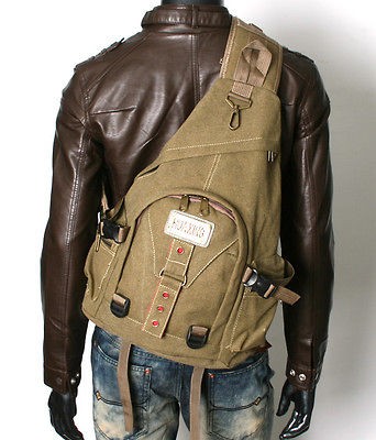 MENS VINTAGE Look Military UNBALANCED BACKPACK MotorCycle BAG **EB002 