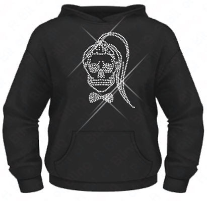 Ladies Diamante / Rhinestone Lady Gaga Born This Way Skull hoodie XS 