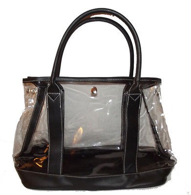   TRANSPARENT SEETHRU CLEAR BLACK HANDBAG BAG TOTE PURSE JELLY PLASTIC