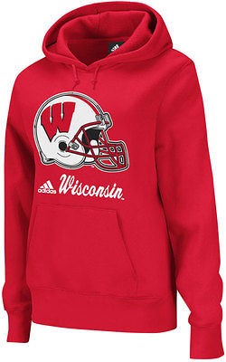   Badgers adidas Red Womens Helmet Patch Too Hooded Sweatshirt