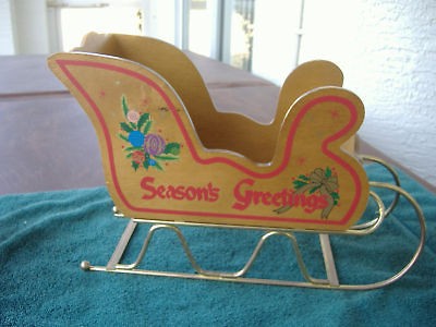 Vintage Wood Sleigh w/Gold Metal Runners TAIWAN NICE