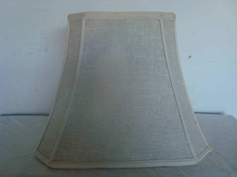 VINTAGE ROYAL KNIGHT LAMPSHADE WHITE LINEN CUT CORNER RECTANGLE 12H