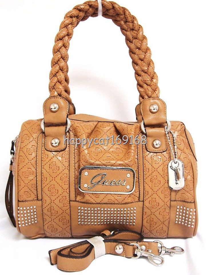 Perla   Large 4G Stamped Satchel Purse Bag COGNAC GU2002