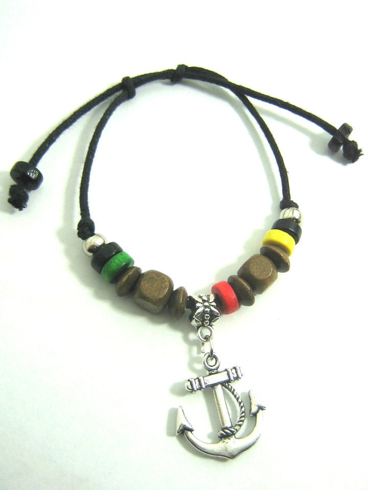 Wooden Beaded / Hemp Charm Bracelet Wristband Tribal Surfer, Surf 