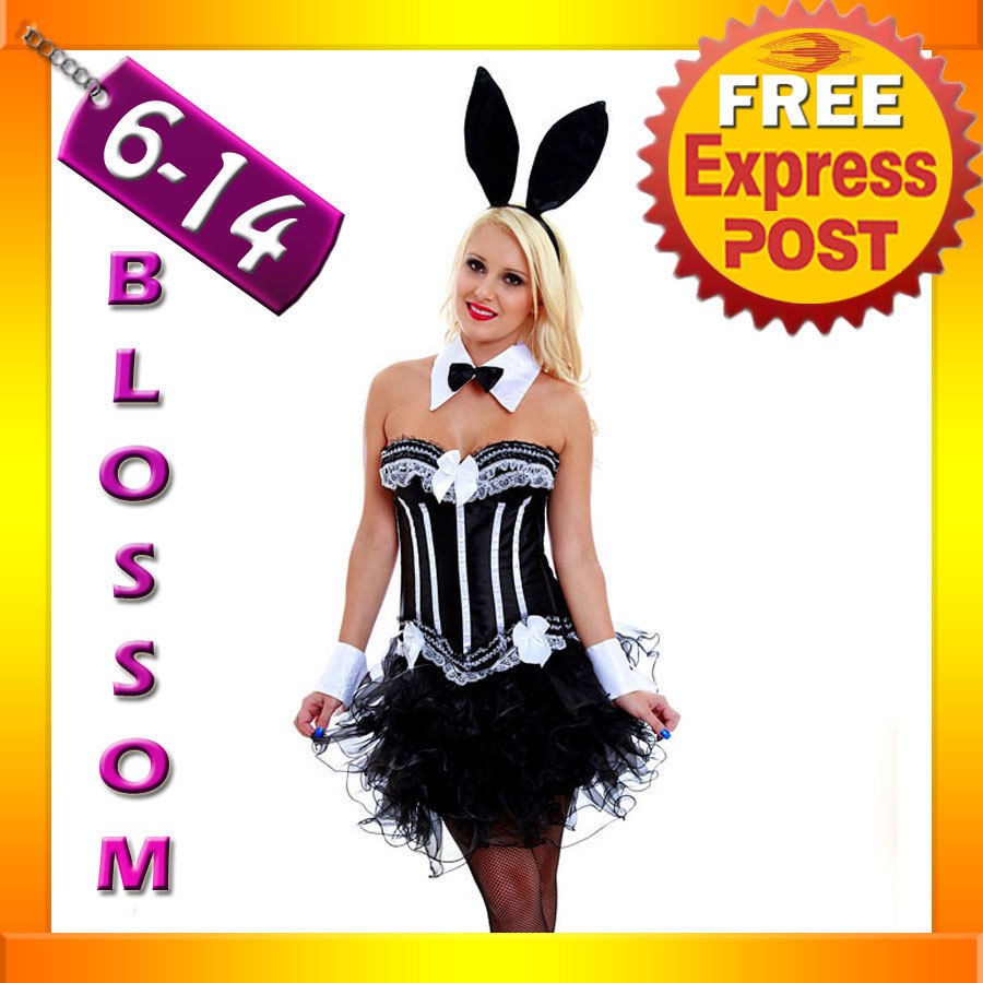 G38 Ladies Black White Easter Bunny Rabbit Fancy Dress Costume Ears 