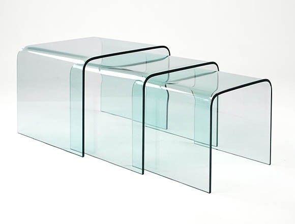 Glass Waterfall Style Sofa End Tables   Nest Of Three
