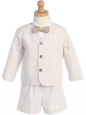 Lito Boys Light Khaki Striped Seersucker 4 pc Eaton Suit