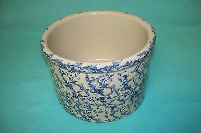 Vintage Robinson Ransbottom Blue Spatter 1 Quart Crock ROSEVILLE