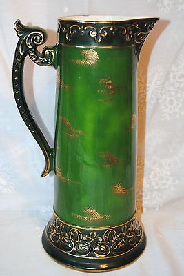 RARE ANTIQUE HAYNES BALTo LARGE JUG PITCHER GREEN GOLD