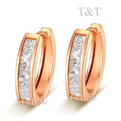 9K Rose Gold GF U Sharp HUGGIE Hoop Earrings (EH22)