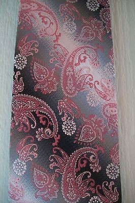 MARIO FERRARI 100% SILK NECK TIE, LT. & CHARCOAL GRAY, MAUVE PINK 