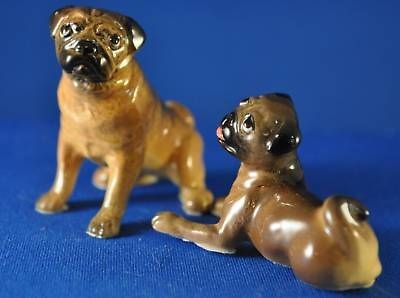 HAGEN RENAKER Set/2 Porcelain Dog Miniatures 3316, 3317 MAMA PUG 