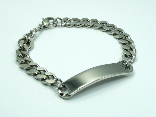   STEEL Curb CHAIN w/ ID Engravable TAG BRACELET ~Custom Made