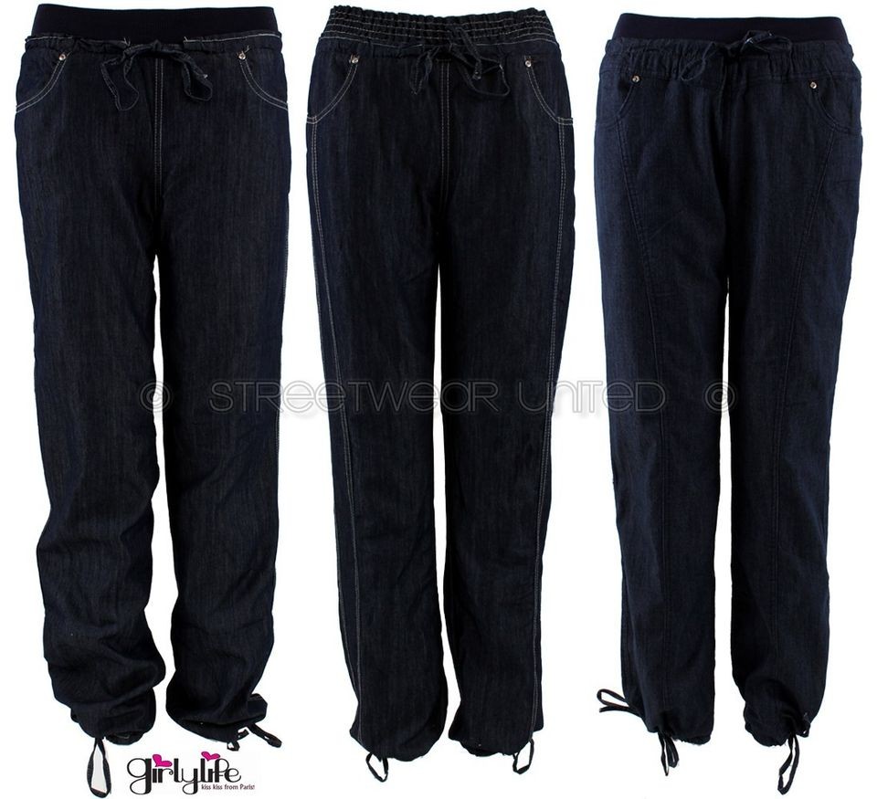 New Womens Indigo Blue Denim Harem Look Trouser Joggers Jeans BIG 