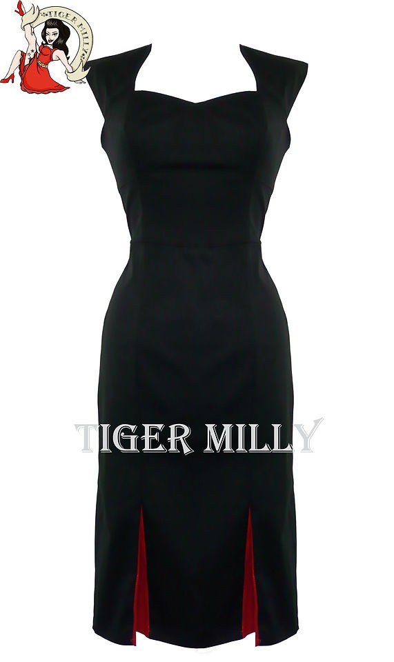 LONDON 50s WIGGLE pencil PLEAT DRESS burlesque BLACK SIZE 8 18