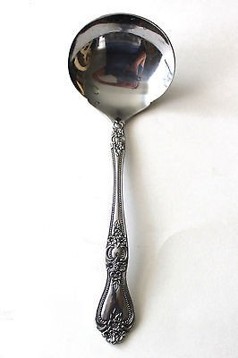 Vintage Stainless Ornate Flatware Gravy Ladle Floral Rose Pattern 