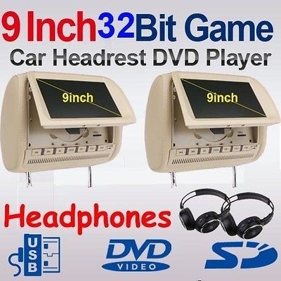 Beige Car Headrest DVD PLAYER 9LCD VIDEO GAME RADIO FM FREE IR 