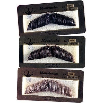 HUMAN HAIR COSTUME GENT MOUSTACHE 2011 w/ SIX TOPSTICK ADHESIVE STRIPS