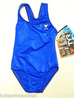 TYR Girls Size 4 Royal Blue T Back One Piece Racing Swimsuit NWT