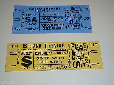 GONE WITH THE WIND 1968 VINTAGE UNUSED THEATRE TICKETS,Clark Gable 