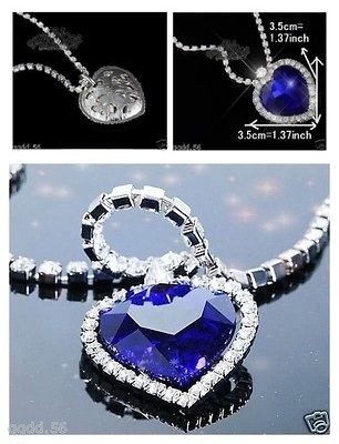 Moive Titanic Pretty HEART OF THE OCEAN Big Czech Blue CRYSTAL Pendant 