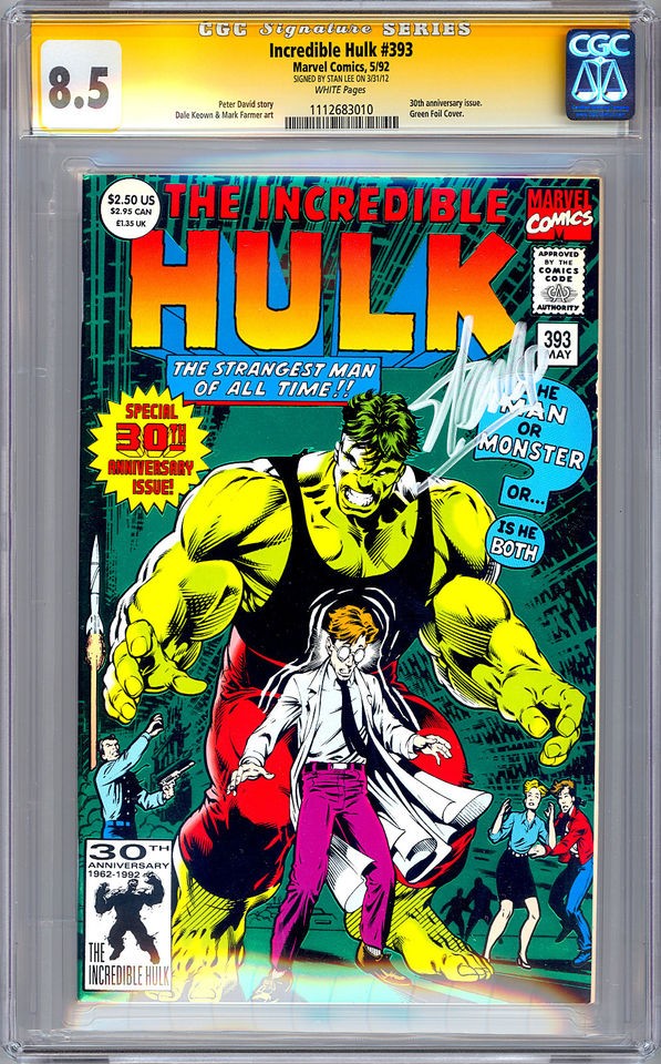   HULK #393 CGC SS 8.5 SIGNED BY STAN LEE 30th ANNIVERSARY 1992