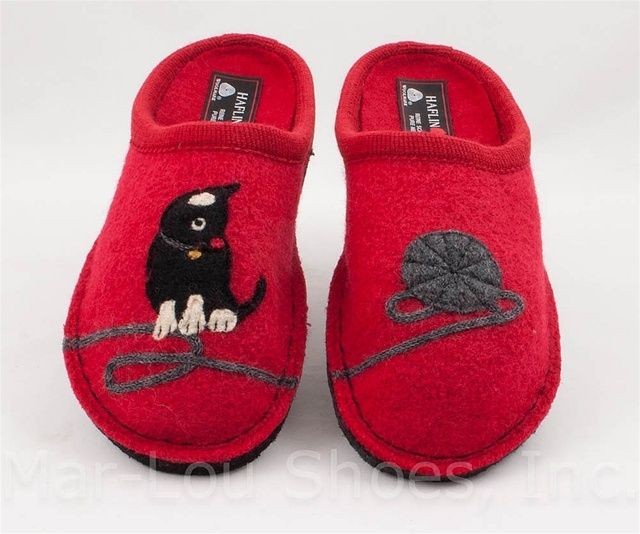 HAFLINGER KITTY BOILED WOOL SLIPPERS RED CASUAL SLIDE ALL SIZES NEW