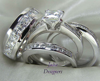 His Hers Engagement Wedding Band Ring Set Sterling Silver Mens Womens 