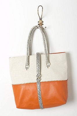 248 NEW ANTHROPOLOGIE Leifsdottir Stockholm Snakeskin Tote Bag Orange