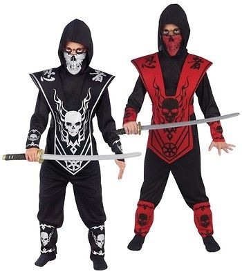   Child Deluxe Skeleton Silver Skull Lord Ninja Fighter Costume W/ Hood