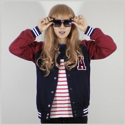 Womens New Varsity Raglan Baseball Jacket (M/Navy&Maroon​/Qulity 