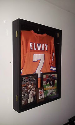   Case Frame Shadow Box Football Hockey Baseball Deep Black Wood