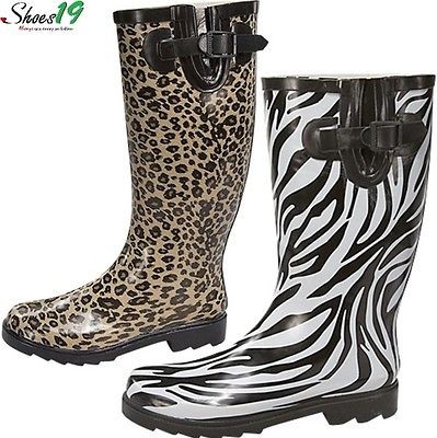 Comfy Dress Mid Knee High Flat Heel Rubber Made Animal Print Fashion 