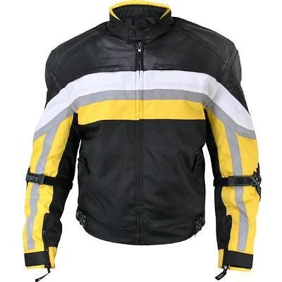 Mens Armored Black&Yellow Fabric and Leather Jacket with Kevlar 