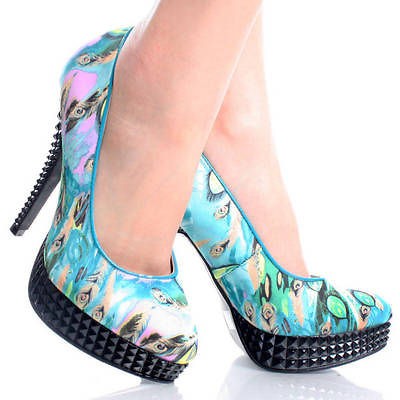 Green Satin Peacock Women Spike Stiletto Heel Platform Pumps Shoes 10 