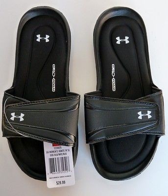 UA Womens Sandal Ignite lV SL 006  Black/White Velcro 4D Foam 