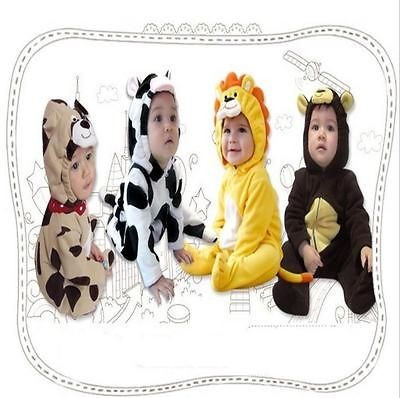 Baby Boys Girls Hoodie Jumper Romper Fleece Animal Play suit Outfit 
