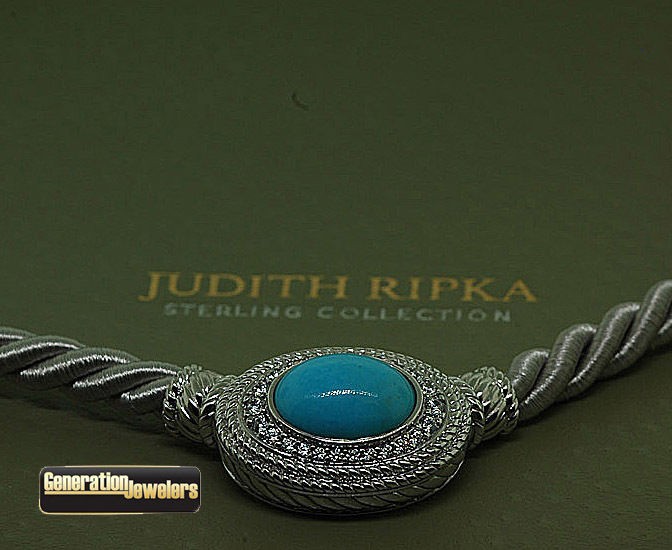 Judith Ripka Turquoise + CZ Stone Magnetic Rope Necklace Excellent 