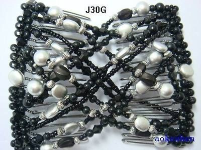 HOT SALE EZ 4X3.5 Stretchy DOUBLE Bead Magic Crystal Hair Comb Clip 