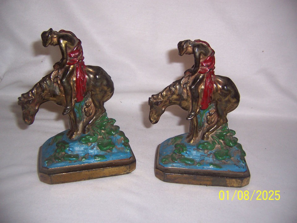 VINTAGE PAIR OF END OF THE TRAIL BOOKENDS BY RONSON