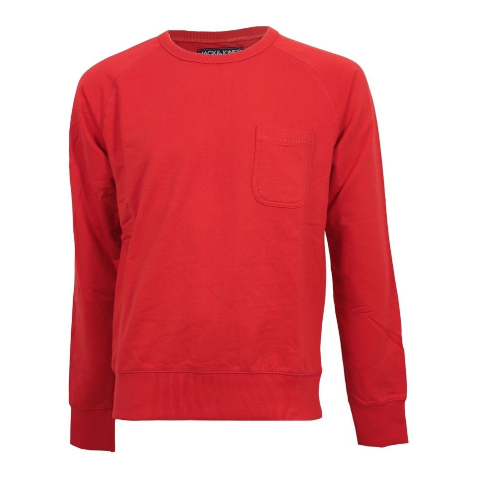 Jack Jones Crew Neck Sweat Fiery Red Pocket Chest Long Sleeves