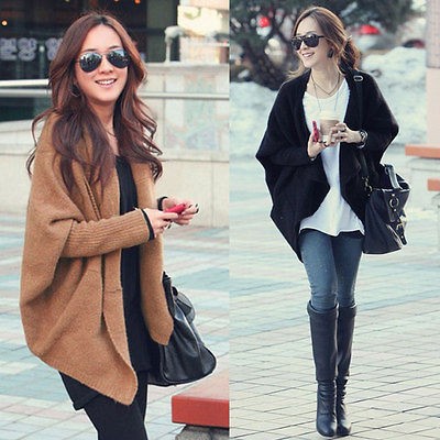   Cape Knit Top Cardigan Long Sleeve Outwear Coats Jacket Sweater